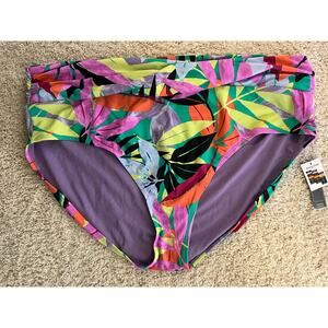 Terra & Sky Tropical Floral Print Vibrant Bikini Bottom High Waisted Plus 4X